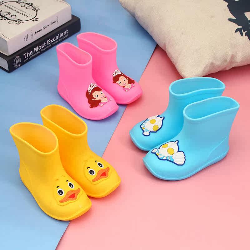 Baby children's rain boots for men and women cute cartoon warm fashion cartoon children's rain boots warm and cotton non-slip water shoes