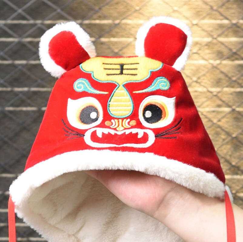 Baby Chinese New Year hat baby net red tiger head cap China Wind red tiger year girl Baiyear Tiger hat boy