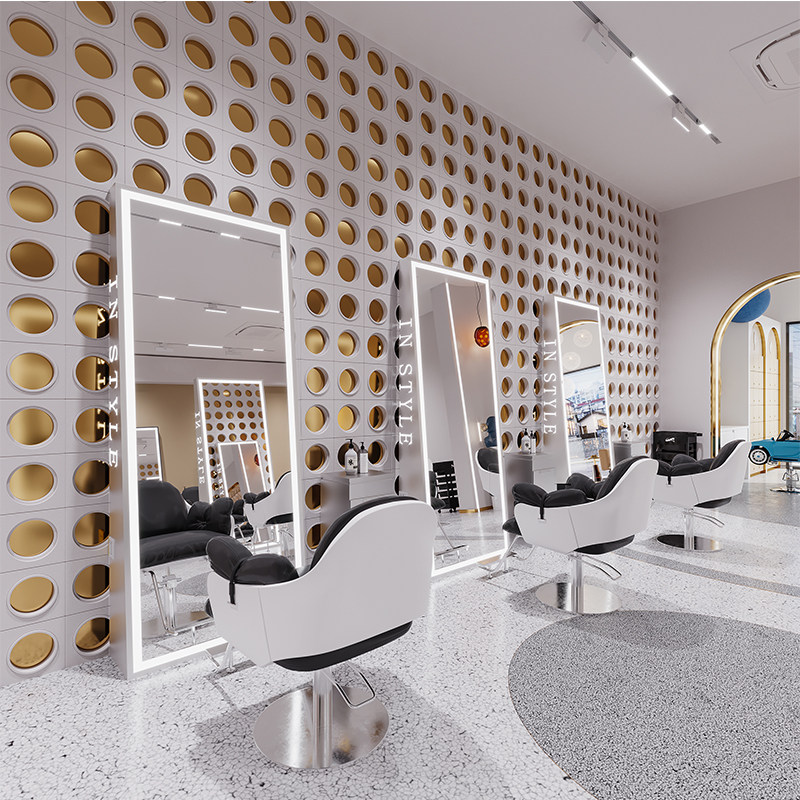 Hairdressing shop floor mirror LED double-sided mirror subnet red wire hair salon special stainless steel haircut mirror