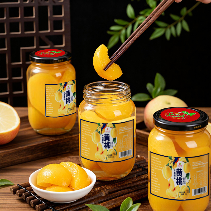黄桃罐头510g*4瓶新鲜半桃原产地鲜甜多汁即食水果罐头
