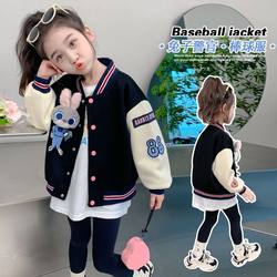 Girl foreign style baseball Spring & Fall Outwear kids 2024 spring dress New arrival Princess Tops girl Fashionable Patchwork black and white