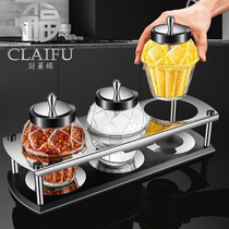 Seasoning jar Spoon cover integrated monosodium glutamate salt jar bottle Household kitchen sealed moisture-proof seasoning glass bottle combination set