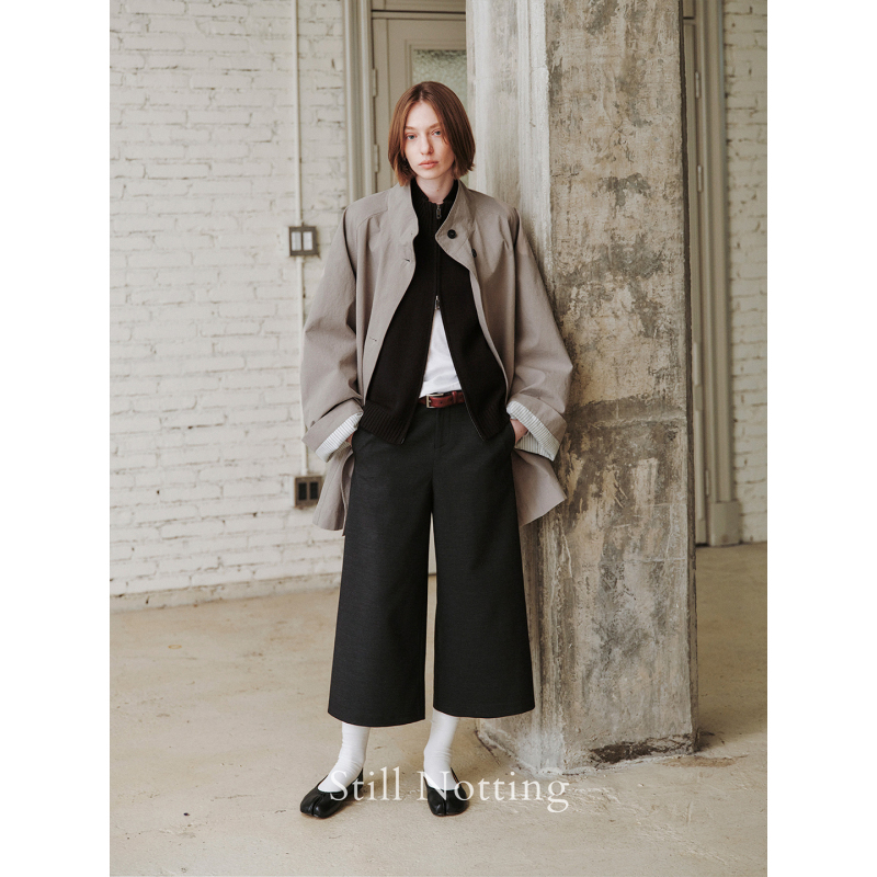 Still Notting | Cotton-Feel Stand-Up Collar Single-Breasted Striped Color-Block Short Trench Coat Still Notting | Cotton-Feel Stand-Up Collar Single-Breasted Striped Color-Block Short Trench Coat