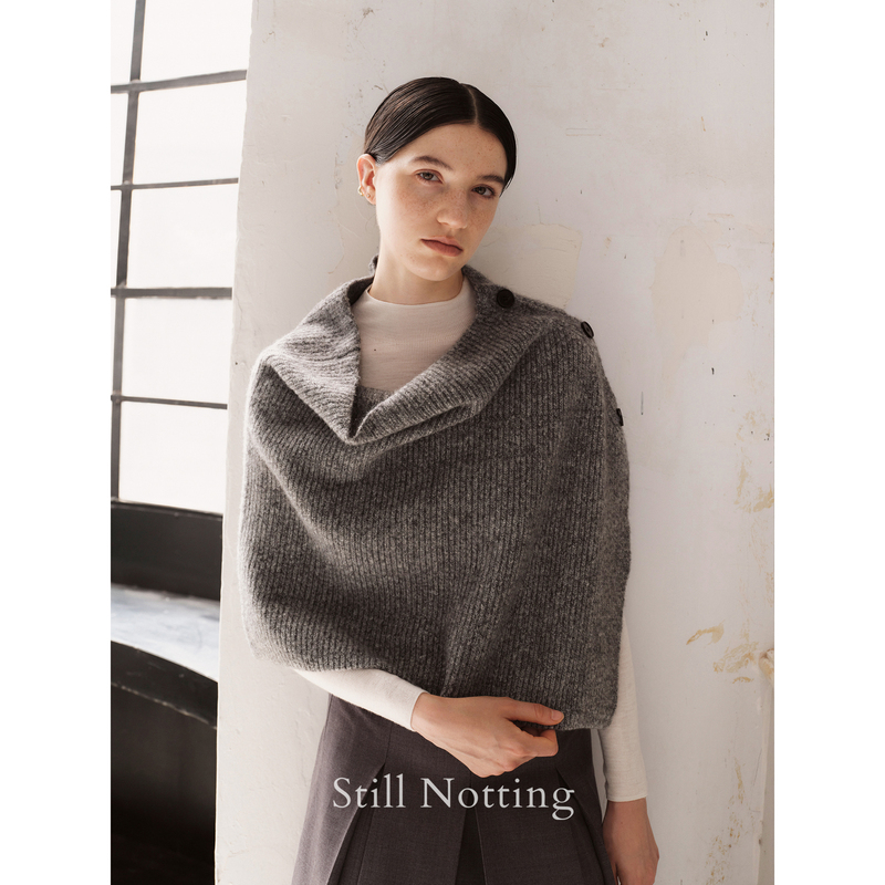 Still Notting |   Wool Blend, Swing Collar, Slit, Multi-Wear Neck Scarf, Shawl, Cape, Winter Style