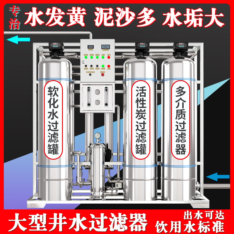 Industrial RO Reverse Osmosis Water Treatment Equipment Underground Well Water Desilt Impurities Water Purification Filter Commercial Water Filtration Machines