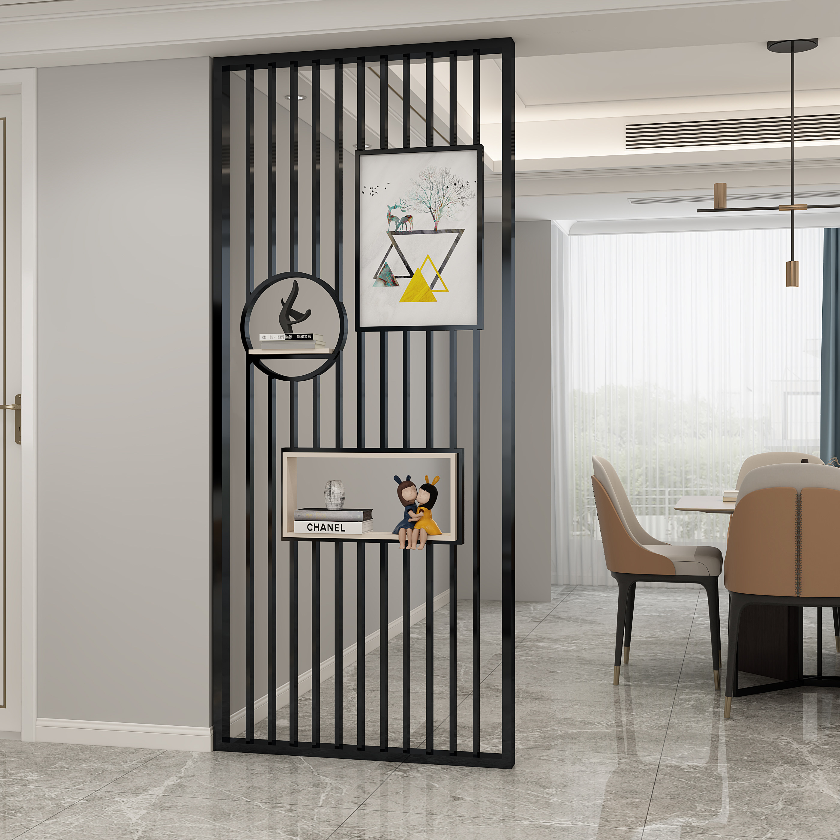 Living room compartment Decorative Screen With Painting Modern Simple Iron Art Hollowing-out of the Artistic Hollowing-out of the Nordic Art Shelf