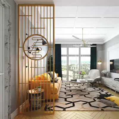 Nordic wrought iron screen entrance, living room, hollow block, dining room, modern light luxury decoration, small apartment customization