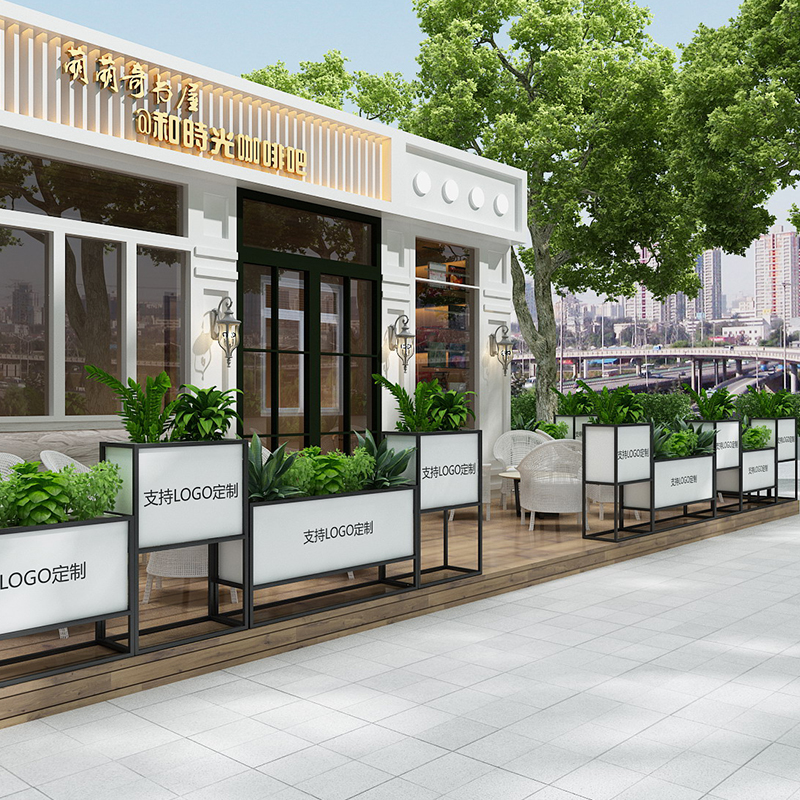 Outdoor Wrought iron flower box Rectangular combination partition flower trough square Municipal commercial street Green fence outside the flower rack