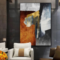 Hand-painted living room oil painting abstract painting Nordic light luxury decorative painting Corridor hanging painting Gold leaf painting Model room Villa hanging painting