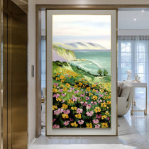 Entrance three-dimensional oil painting Hand-painted landscape painting Sea view large mural Home corridor decorative painting Nordic modern style
