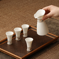 Mutton-fat jade ceramic white wine glass set can be customized with three or two points of wine vessels and cups for home use wine glass gift box set