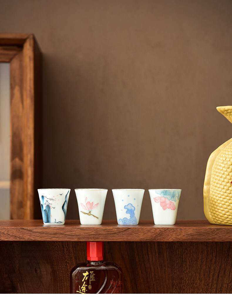 Ликер Cup 中式家用手绘一两白酒杯羊脂玉陶瓷复古小酒盅黄酒清酒创意烈酒杯