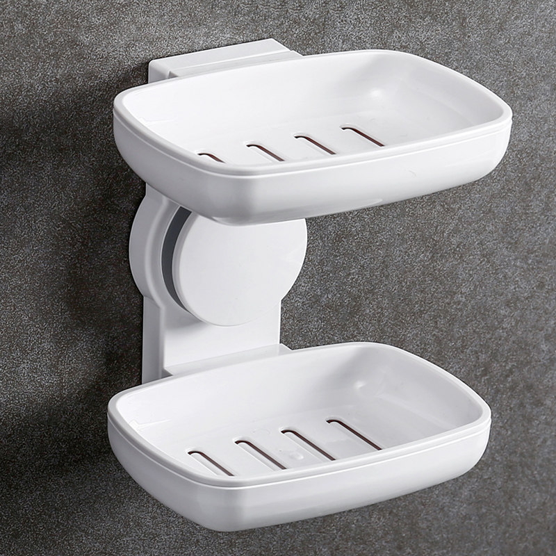 Soap case free of punching wall-mounted suction cup creative double toilet Home Soap Box Drain Soap Rack Bathroom 