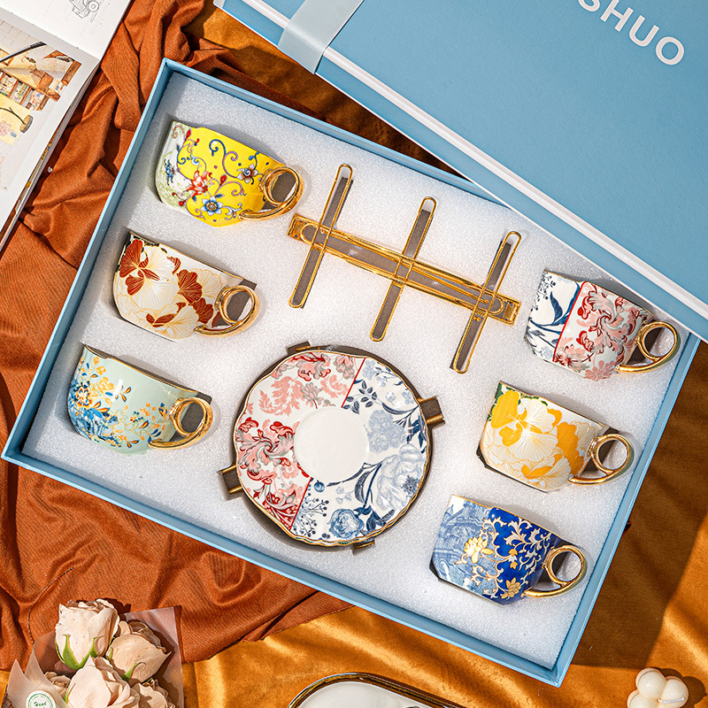 Coffee Cup, High-End Exquisite Ceramic Cup and Saucer Set, Light Luxury, High-End British Afternoon Tea Set, Wedding Gift, Housewarming Gift