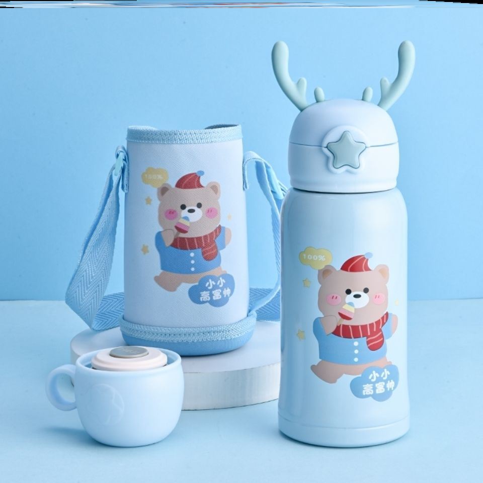 Small insulated cup fans portable small 316 stainless steel children with straw dual-use cup anti-fall cup customizable lettering