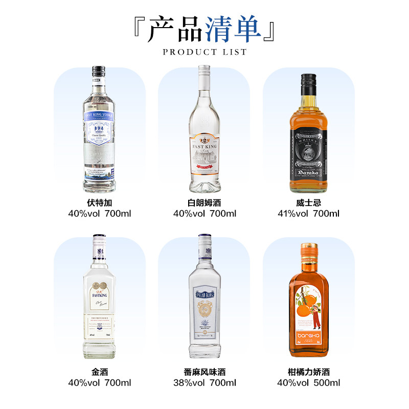 调酒基酒套装洋酒鸡尾酒组合套装六大基酒威士忌伏特加朗姆酒金酒,调酒小白也能成为酒吧大师!-DIY鸡尾酒-淘宝好物网