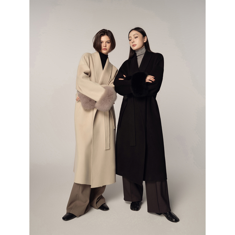 Zhoumiao 100% Sheep Wool Double-Sided Woolen Coat for Women, Autumn and Winter, Detachable Real Fox Fur Woolen Coat