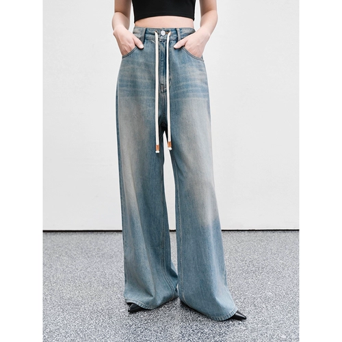 周淼 Ретро прямые свободные джинсы, хлопковые штаны, в американском стиле, на шнурках