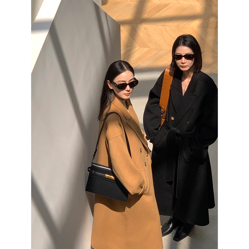 Zhoumiao Double-Sided Wool Coat for Women, Autumn and Winter, Double-Breasted, Loose, Over-The-Knee, Oversized Woolen Coat Zhoumiao Double-Sided Wool Coat for Women, Autumn and Winter, Double-Breasted, Loose, Over-The-Knee, Oversized Woolen Coat