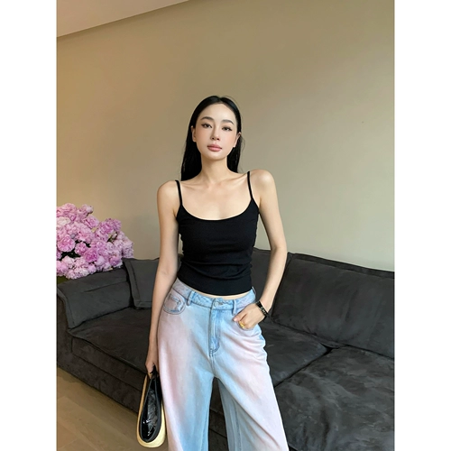 周淼 Топ с чашечками, бретели, трикотажный жилет, майка топ, для маленькой груди