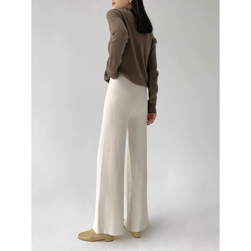 Шерстяные трикотажные демисезонные штаны для отдыха, высокая талия, свободный прямой крой