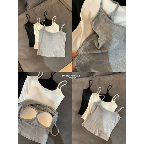 周淼 Топ с чашечками, бретели, трикотажный жилет, майка топ, для маленькой груди