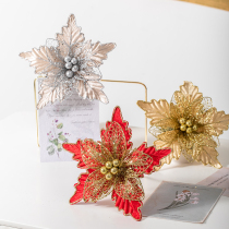 Honghan golden Christmas flower net gold yarn simulation flannel gold edge hand-rolled flower Christmas decorations hanging accessories