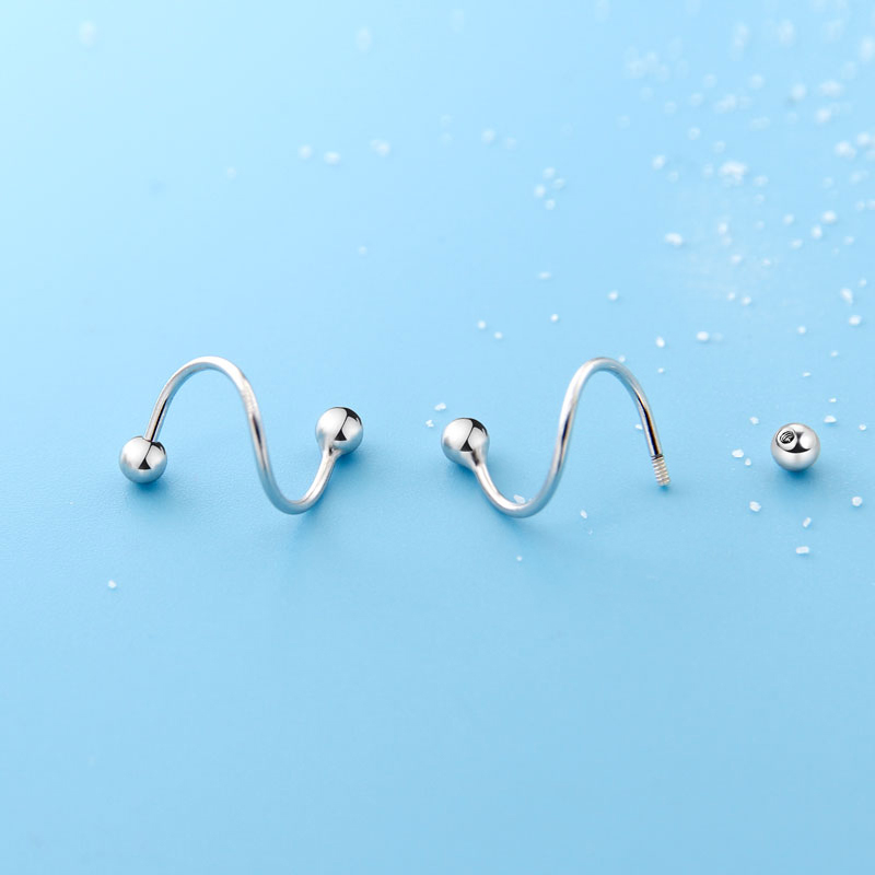 Sterling silver earrings female double round beads screw buckle earrings sleeping free pick simple cold wind niche design ear hole