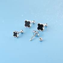 Pure silver earbuds female screw 4-leaf straw earrings delicate and small 2022 New screw cap earrings for sleeping without picking