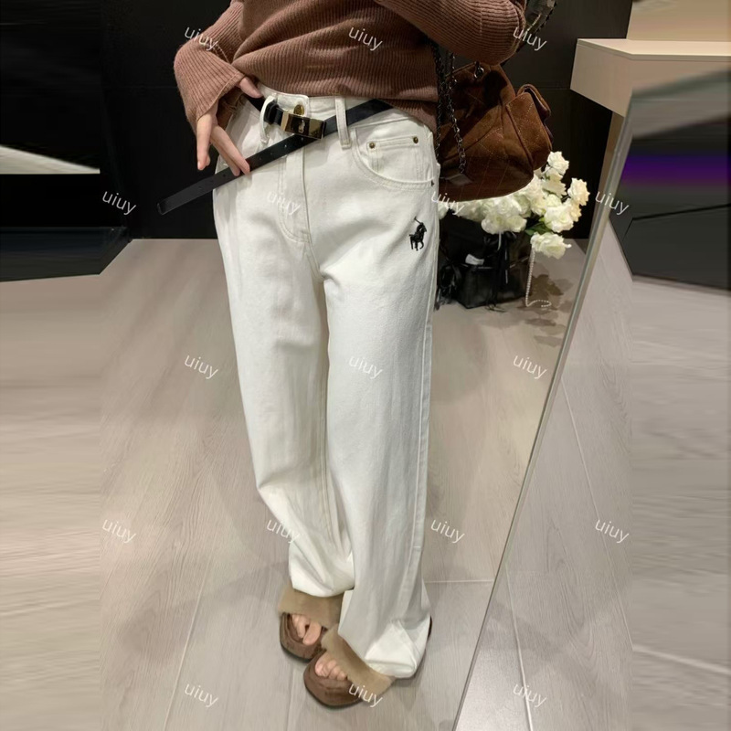 European-Style Quality 2026 Summer White High-Waisted Straight-Leg Jeans for Women, Loose Fit, Slimming, Petite Casual Long Pants