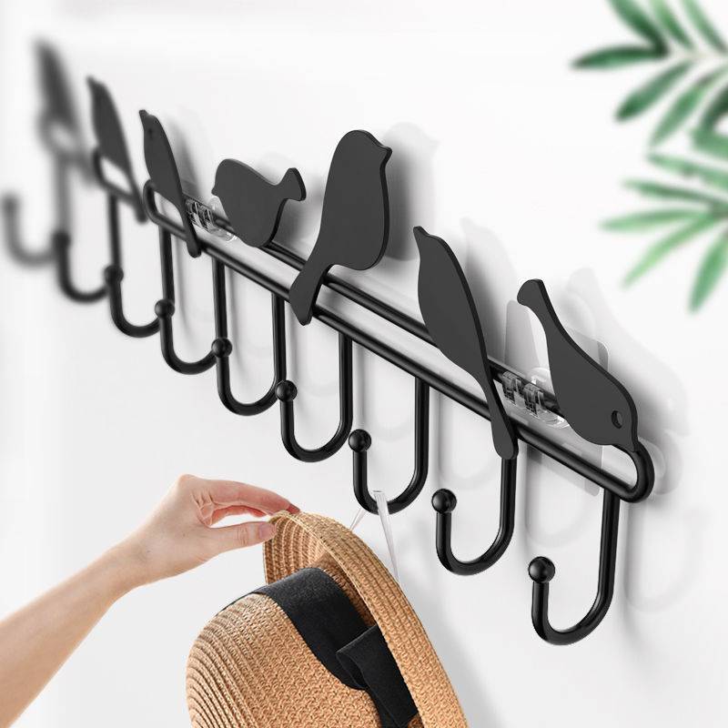 Door wall hanging hook hanger Strong adhesive coat hook shelf Free hole row of long row hooks