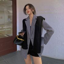 Sandro Moscoloni harbor wind plaid woolen jacket women Autumn Winter long sleeve loose temperament suit