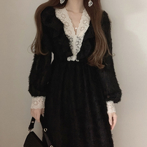 Sandro Moscoloni early autumn lace dress women autumn dress temperament light mature waist wear thin age skirt