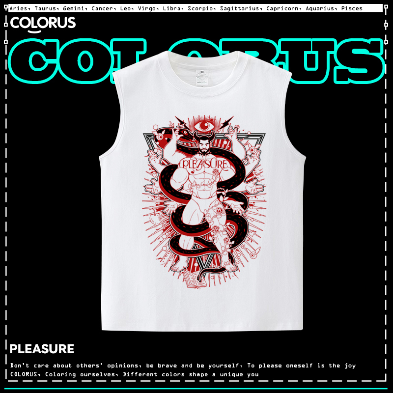 Colorus Pleasure Patterned Round Neck Sleeveless Cotton Vest