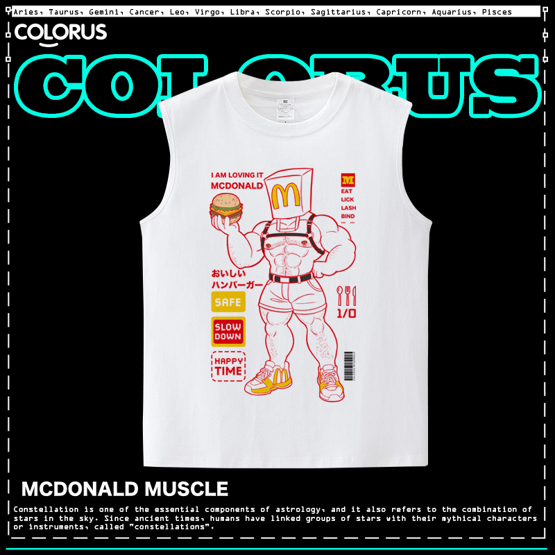 Colorus Mcdonald Muscle Pattern Round Neck Sleeveless Pure Cotton Vest