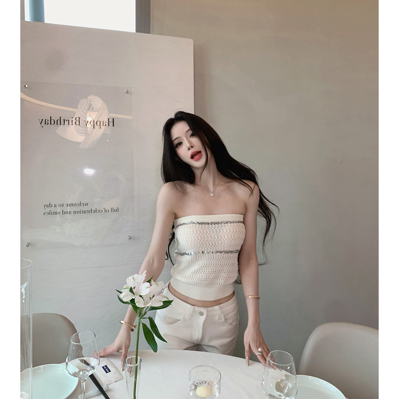 Pz【Galaxy Glow】Light Luxury Fine Sequin Embroidery, Reversible Design, Strapless Sleeveless Slim-Fit Top Pz【Galaxy Glow】Light Luxury Fine Sequin Embroidery, Reversible Design, Strapless Sleeveless Slim-Fit Top