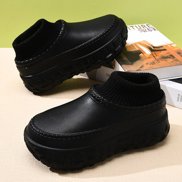 Eva soft sole Tire-Soled Waterproof Cotton Slippers for Men, Autumn and Winter, Couple's Outdoor Wear, Non-Slip, Indoor Home Use, Fleece-Lined for Women