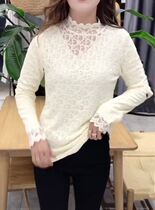  Shaking sound The same Wang Mengjie clothing Kamana plus velvet thickened bottoming shirt half high neck slim all-match lace bottoming