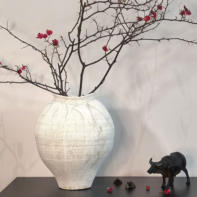 Modern Wabi-Sabi Style Zen Ceramic Vase Ornament, Rustic Pottery Flower Vessel, Vintage Feng Shui Hydroponic Ceramic Decoration for Guesthouses and Hotels