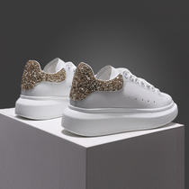 McQuampa flagship store Little white shoes 2021 new summer gold tail thick bottom inner thickening genuine leather breathable pine pastry sports board shoes