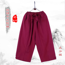 Pure cotton Chinese dad shorts mens summer wear five-point pants loose big pants home shorts loose middle pants beach pants
