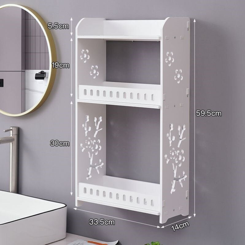 Hole-free powder room wall-mounted storage cabinet shelf Waterproof bathroom toiletries Bathroom adhesive wall toilet