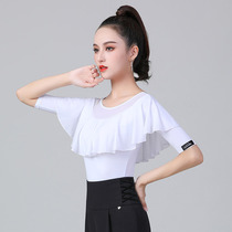Dambao Rohualds Blouse Blouse Women White Lotus Leaf Side Dancing Clothes Middle Sleeve Summer New National Mark Dance Practice Dancewear