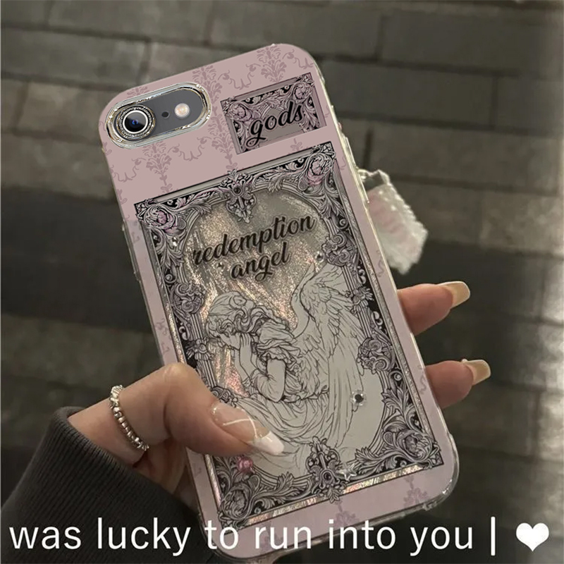 Crying Angel Phone Case Suitable for Apple 6S/7/8Plus, Xr New Model, Xsmax Fine Hole Feather Yarn, 11Pro with Built-In Lens Film, 12Mini Trendy, 13Pm Creative, 15 Trendy, 16 Female, 17 Case