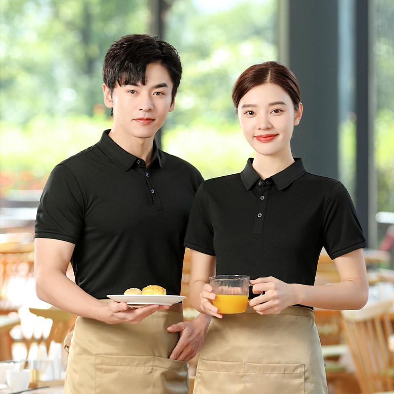 Catering uniform waiter fresh supermarket short-sleeved hotel work barbecue printing logo male and female dining room clerk