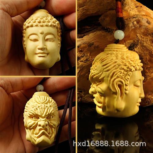 Directly supply boxwood carving Buddha head handle pieces between Buddha Mowen play car pendant handicrafts