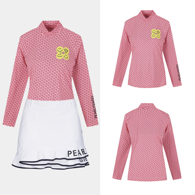 South Korea export long-sleeved women's pink golf clothes spring moisture-absorbing quick-drying sunscreen sports high-neck T-shirt