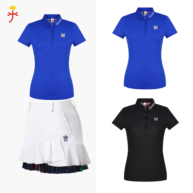 Korean export short-sleeved women's spring and summer slim high-elastic outdoor golf leisure women's treasure blue quick-drying T-shirt