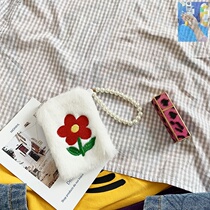 Embroidered a small red flower Jackson Yi mobile phone bag mini bag winter bag plush change