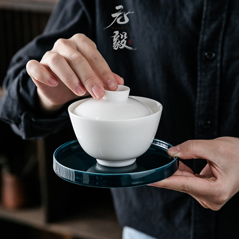 Retro Home Desolation Ancient White Porcelain Ceramic Cover Bowl Tea Cup Suit Day Style Hand Grip Tea 3 Bowl Kongfu Tea Instrumental-Taobao